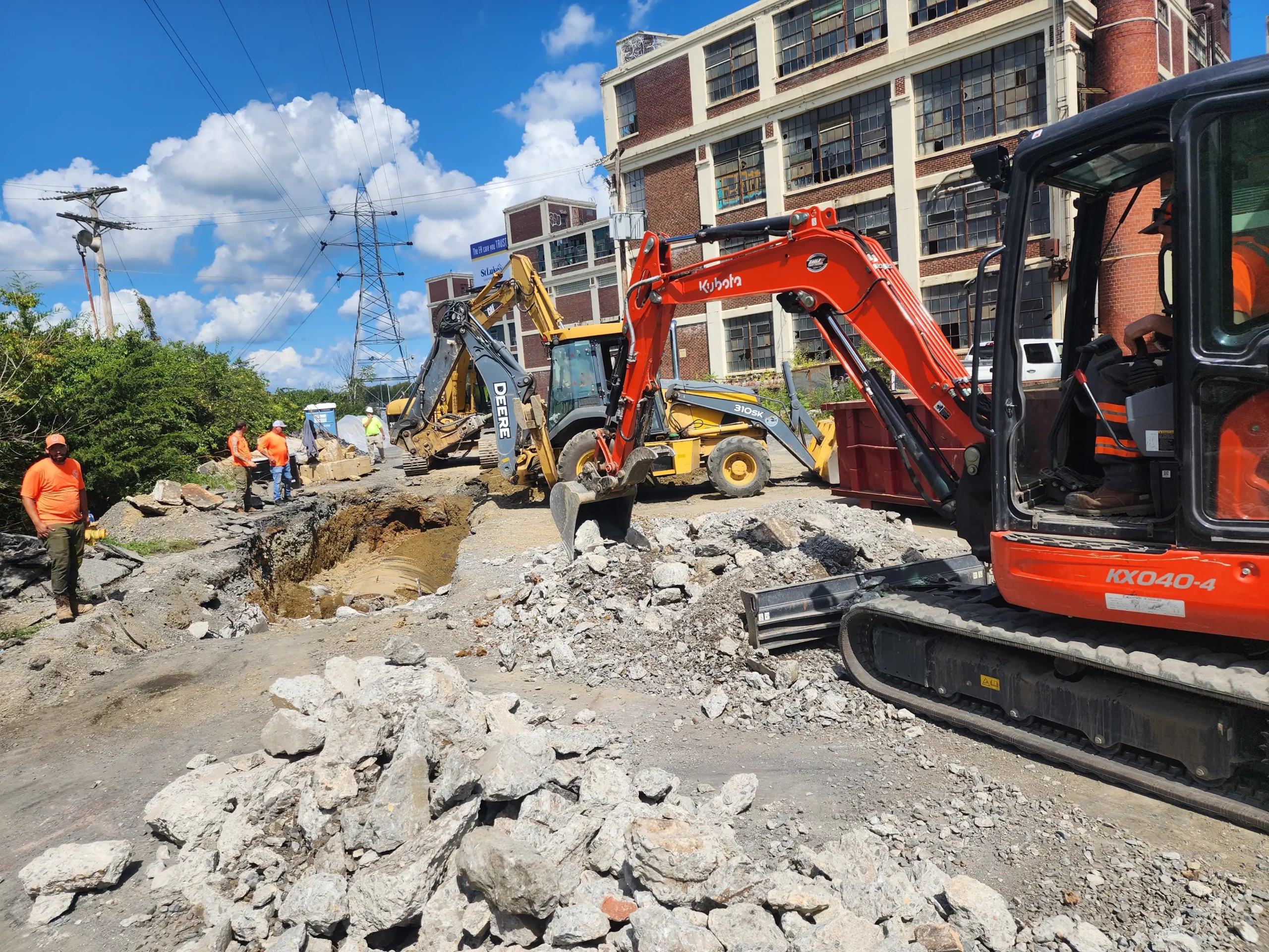 working trucks digging